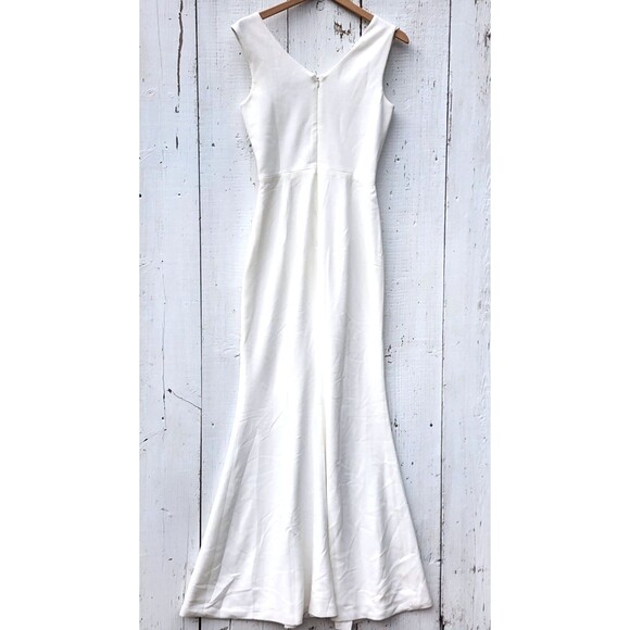 Dress The Population Women's Off White Sandra Crepe Stretch V-Neck Slit Sz S - Picture 8 of 9